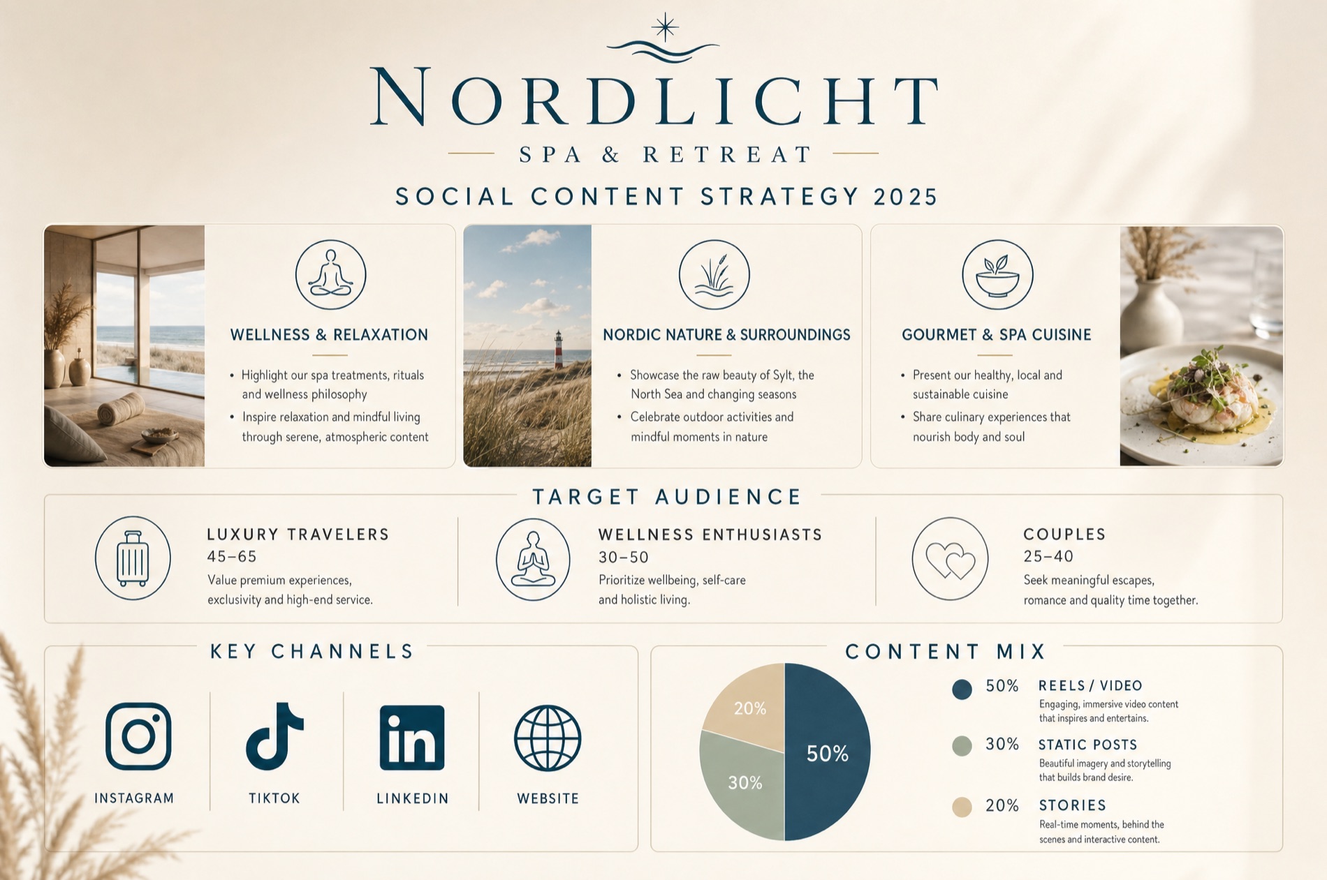 Nordlicht social content strategy 2025 — pillars, audience and content mix