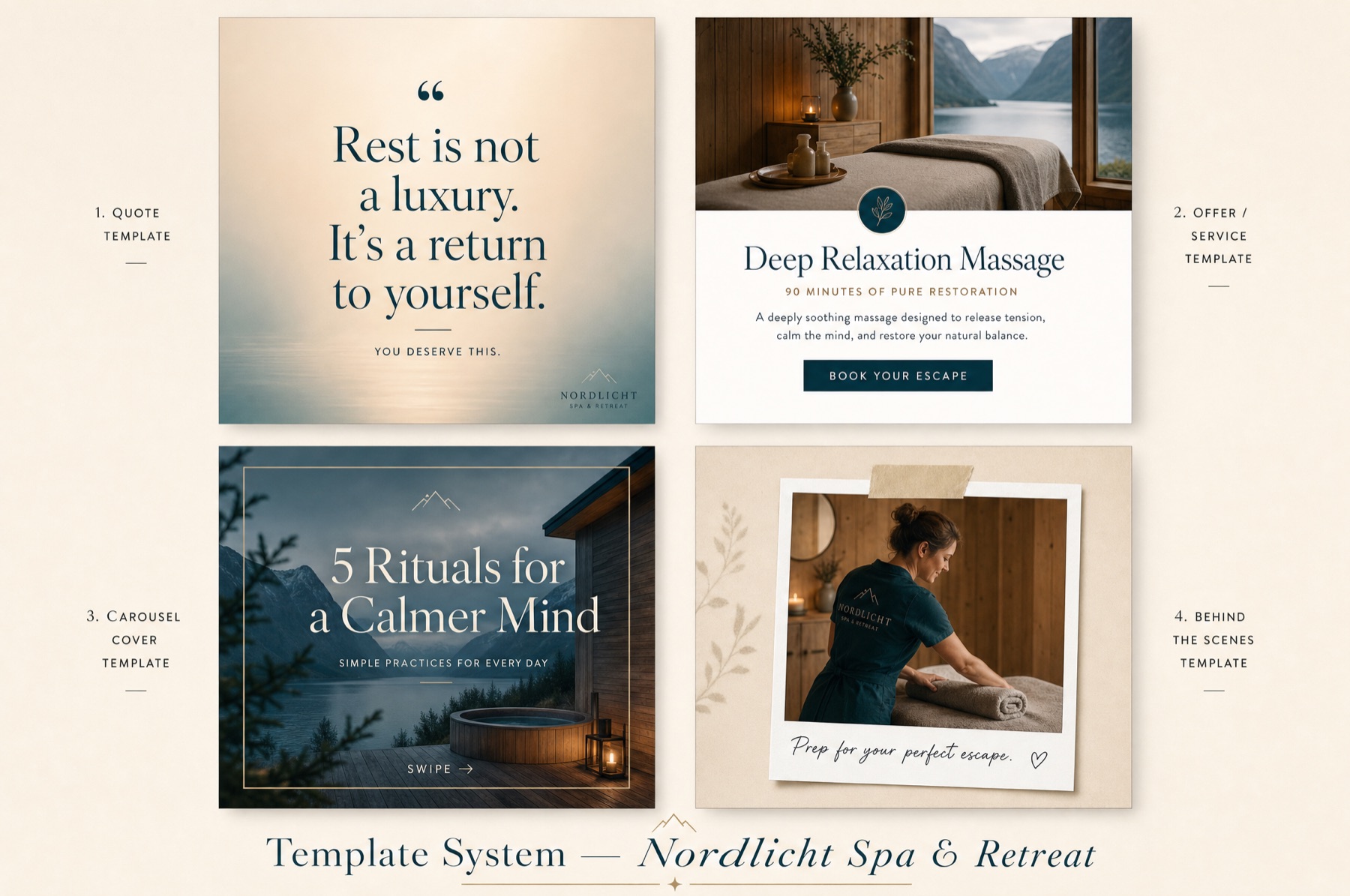 Nordlicht post template system — quote, offer, carousel and behind-the-scenes