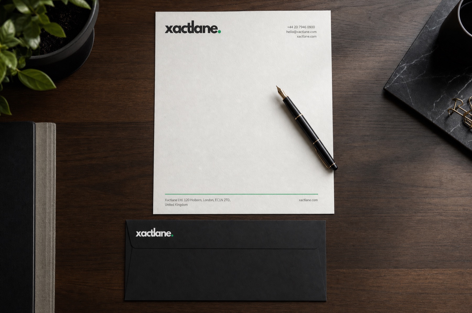 Xactlane letterhead and envelope stationery