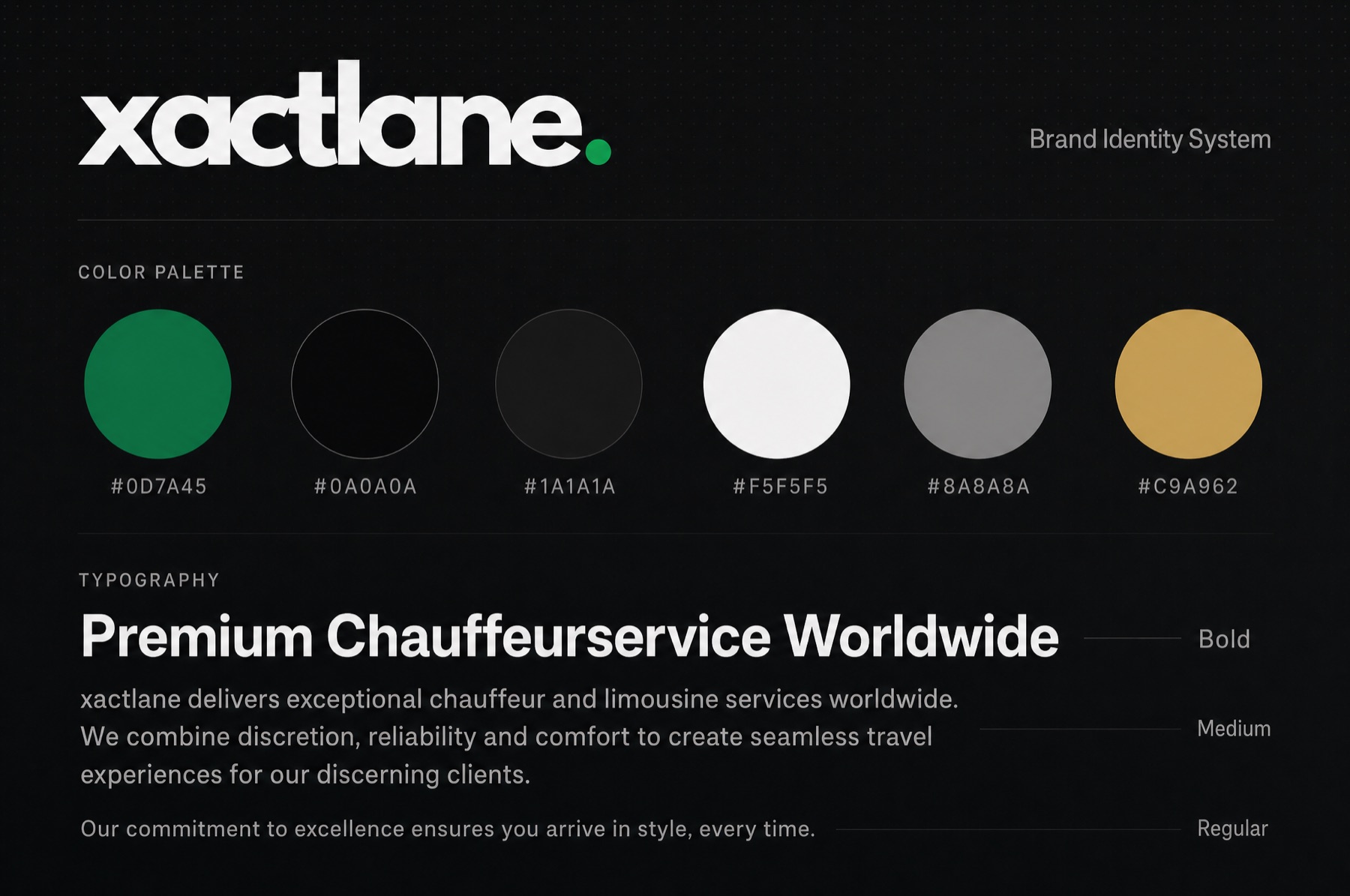 Xactlane brand identity system overview — colour palette and typography